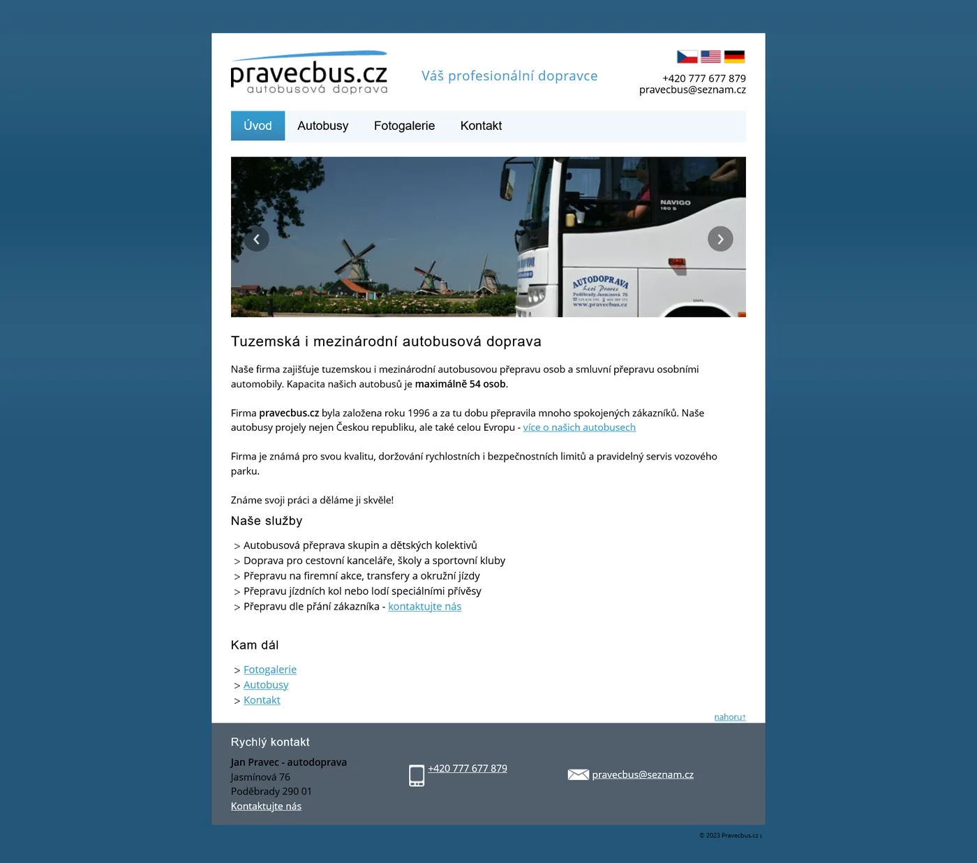 Původní homepage Pravecbus.cz před redesignem