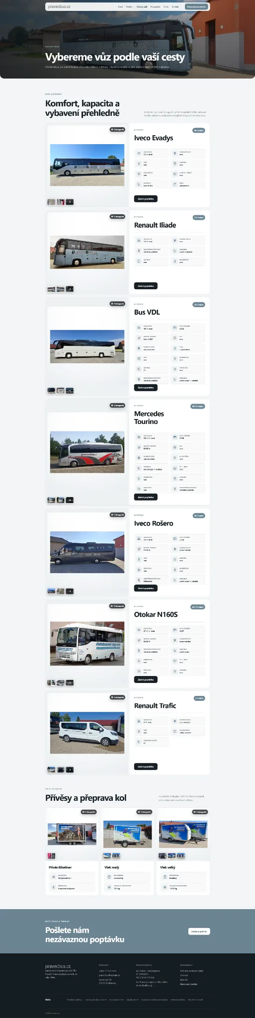 Nový vozový park Pravecbus.cz s kartami autobusů a jejich vybavením