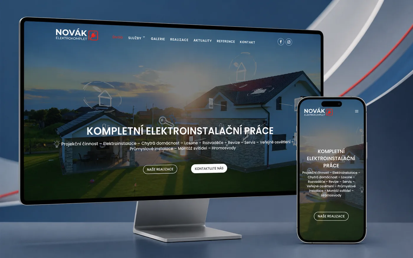 Responzivní web Novák Elektrokomplet zobrazený na desktopu a mobilu