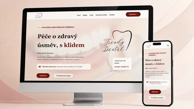 Reference Trendy Dental – responzivní web na desktopu a mobilu