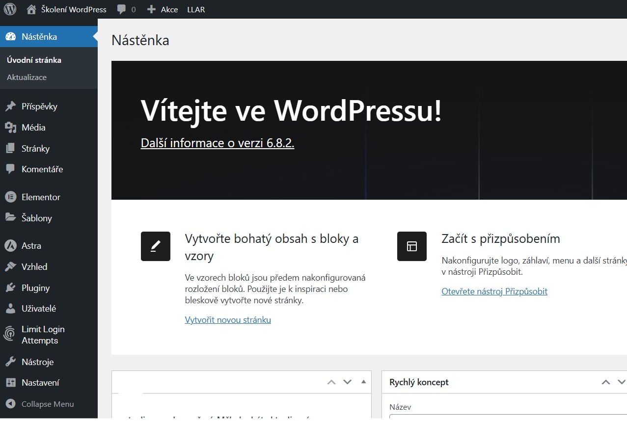 administrace-wordpress jak vypadá administrace WordPress