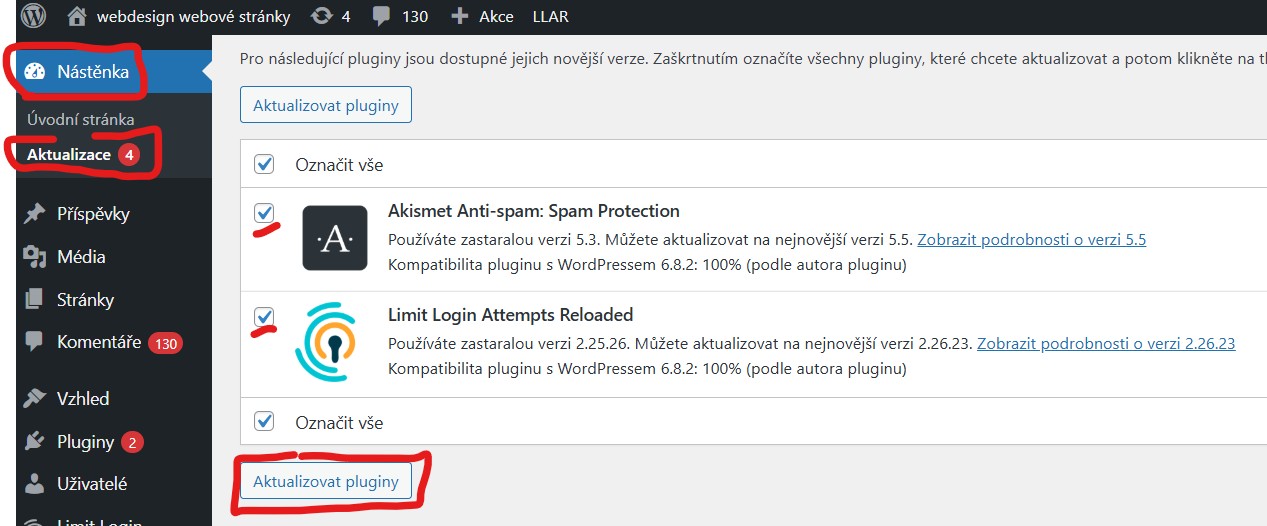 aktualizace-pluginu-wordpress Jak aktualizovat pluginy ve WordPressu - Nástěnka, aktualizace