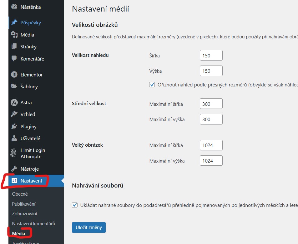 nastaveni-media Nastavení - Média - WordPress úvodní nastavení - jak se zorientovat v administraci