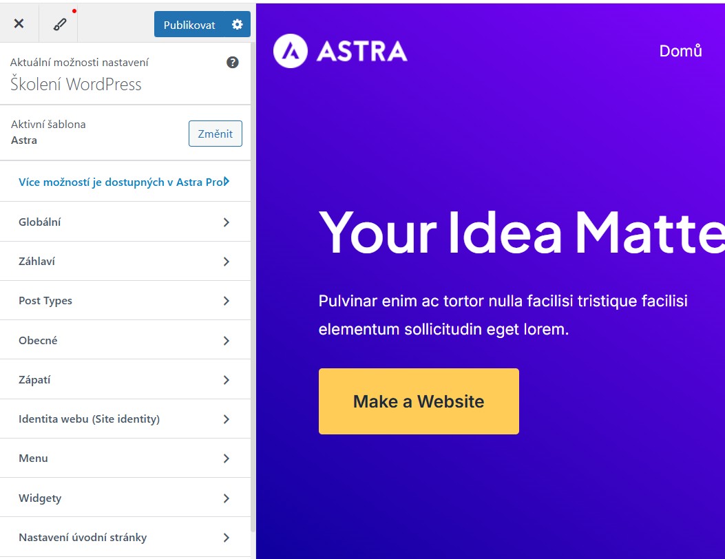 vzhled-prizpusibit Vzhled - Přizpůsobit - WordPress úvodní nastavení - jak se zorientovat v administraci